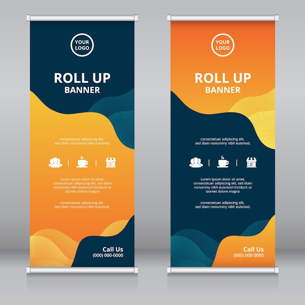 Modern fluid style abstract roll up banner template or vertical signboard template