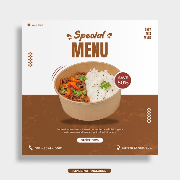 Modern food menu flyer design for social media template