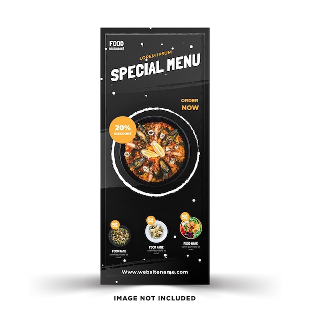 Modern food rollup banner template with grunge design