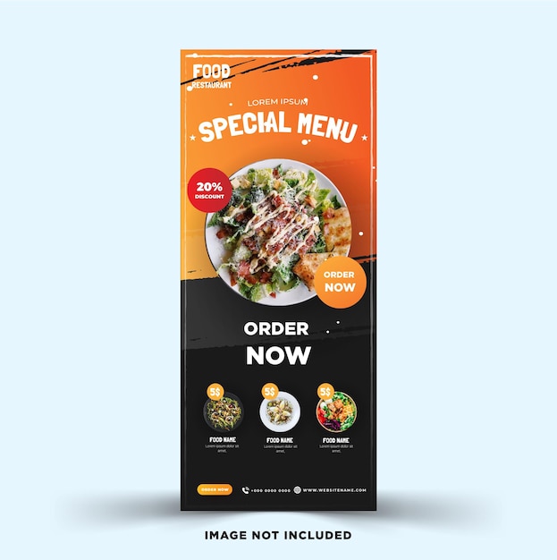 Modern food rollup banner template with grunge design