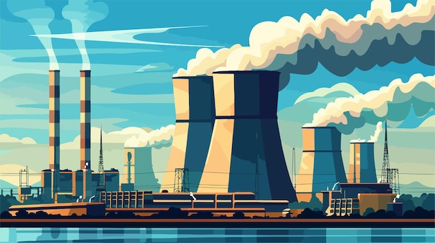 Modern Fossil Fuel Power Station Vector Illustration