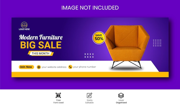 Modern furniture big sale promotional social media Instagram cover 
or banner template design