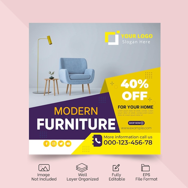 Modern furniture instagram post design template