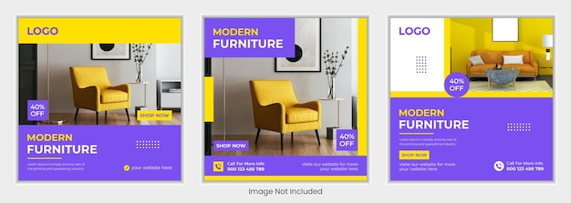 Modern Furniture Sale and Interior Social Media Post Template Design Editable social media post