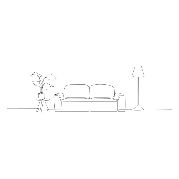 Modern furniture in simple Linear style Doodle vector illustration