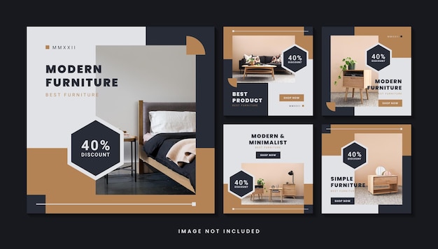 Modern furniture social media post template collection