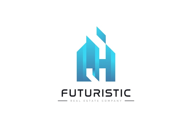 Modern and Futuristic Real Estate Logo Design Abstract Blue Building Logo Architecture or Construction Industry Brand Identity