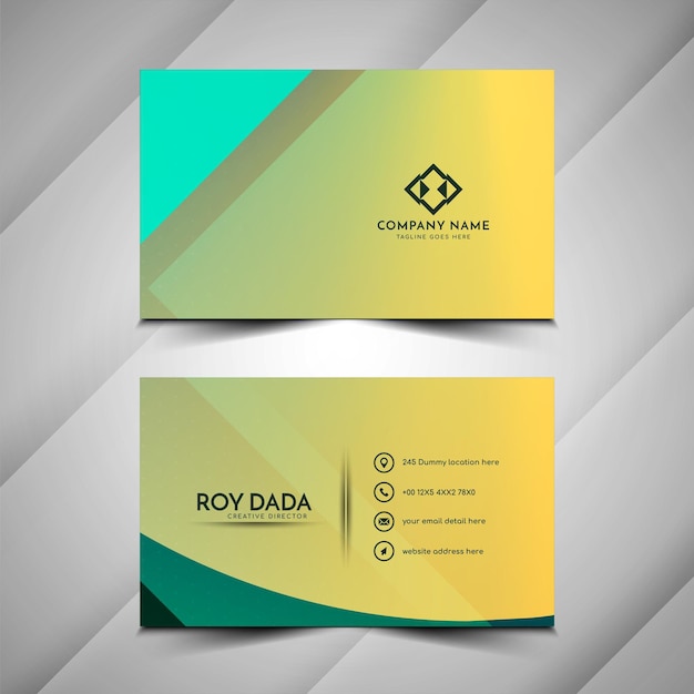 Modern geometric green and yellow business card template design