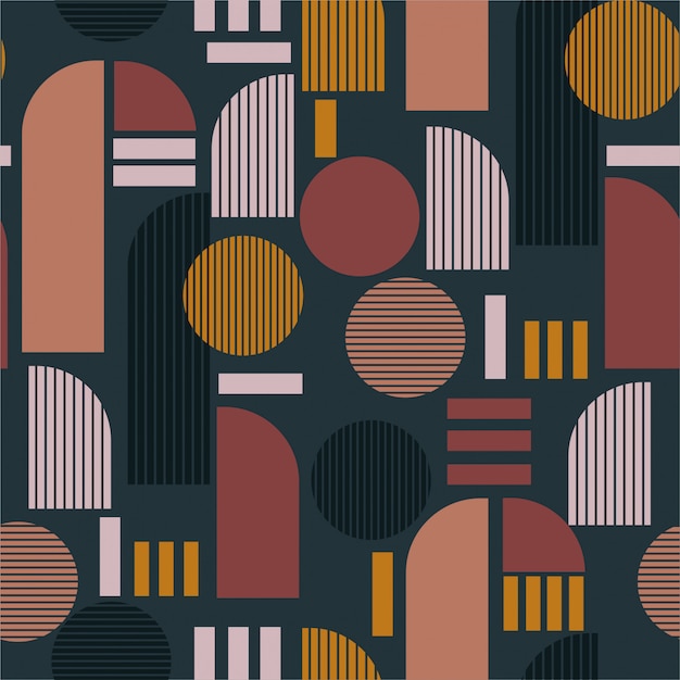 Modern geometric mixed shape with stripe seamless pattern 