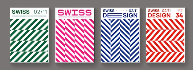 Modern Geometric Stripped Posters Set. Cool Trendy Geometric Pattern Vector Design.