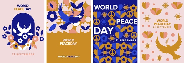 Modern geometric trendy world peace day. 21 September poster, greeting card vector collection