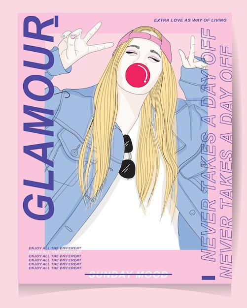 Modern girl with typography poster template.