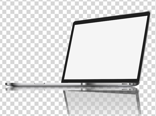 Modern glossy laptop with reflections on transparent background