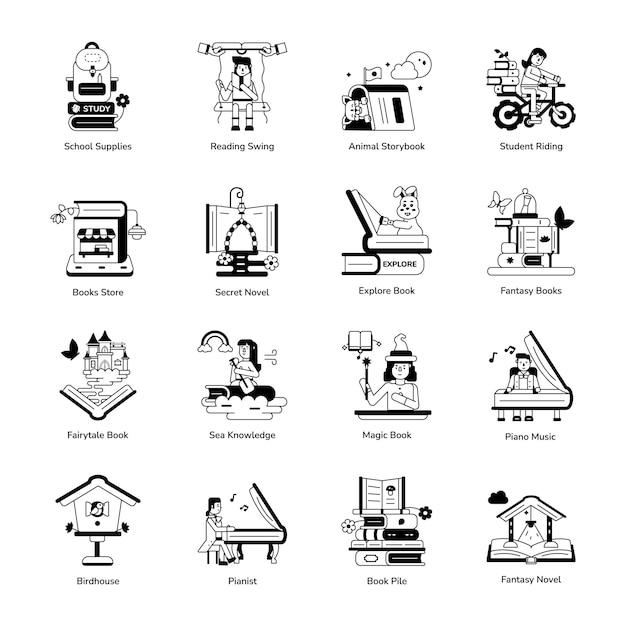 Modern Glyph Icons Depicting Learning Books