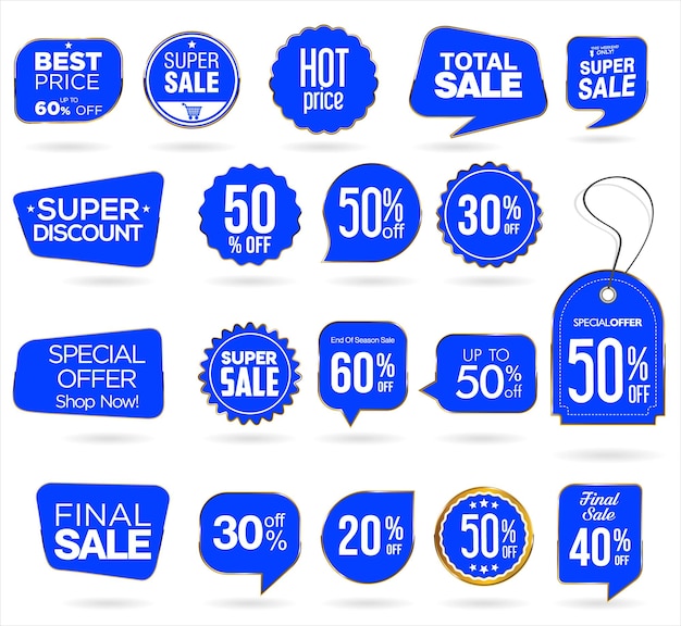 Modern gold and blue sale banners and labels collection 