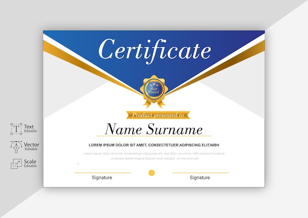 Modern gold diploma certificate template for business