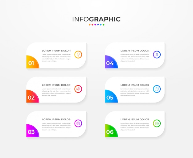 Modern gradient infographic design template with six options or steps