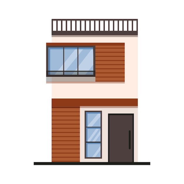 Modern graphic private house with wood elements Stylish design project Flat style vector illustrat