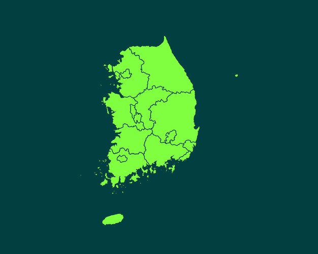 Modern Green Color High Detailed Border Map Of South Korea Isolated on Dark Background