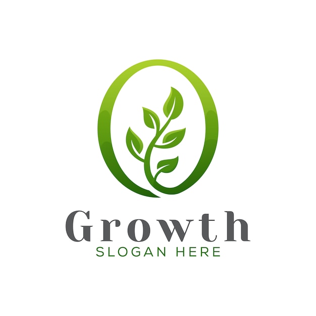 Modern growth tree logo, green garden leaf logo design vector template