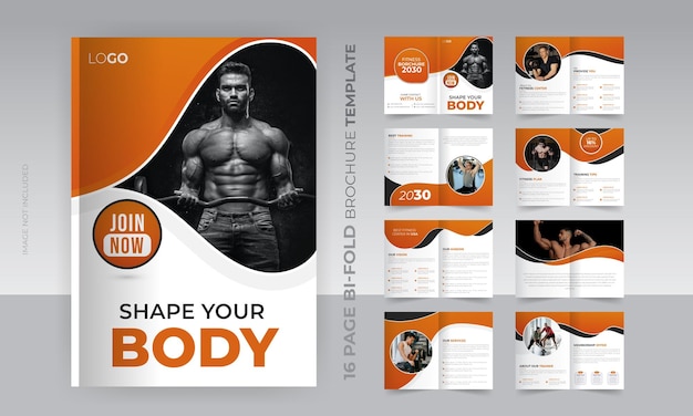 Vector modern gym 16 page brochure template design