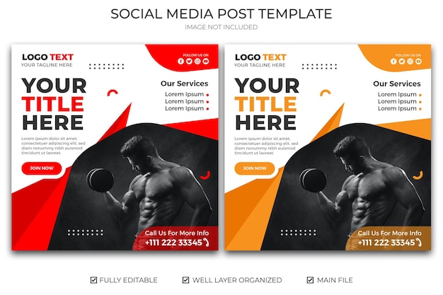 Modern gym and fitness social media post design