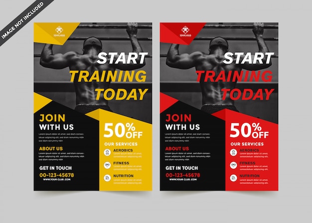 Modern gym flyer template premium Vector