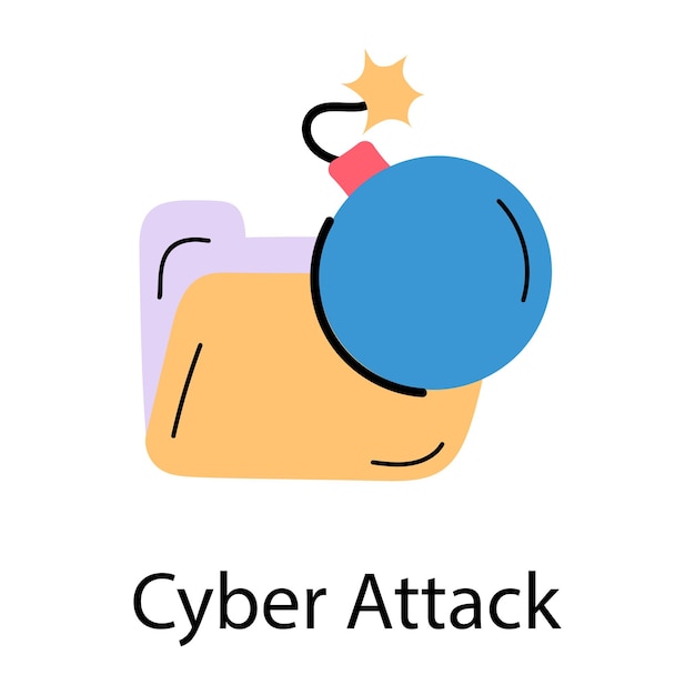 Modern hand drawn icon of cyber attack