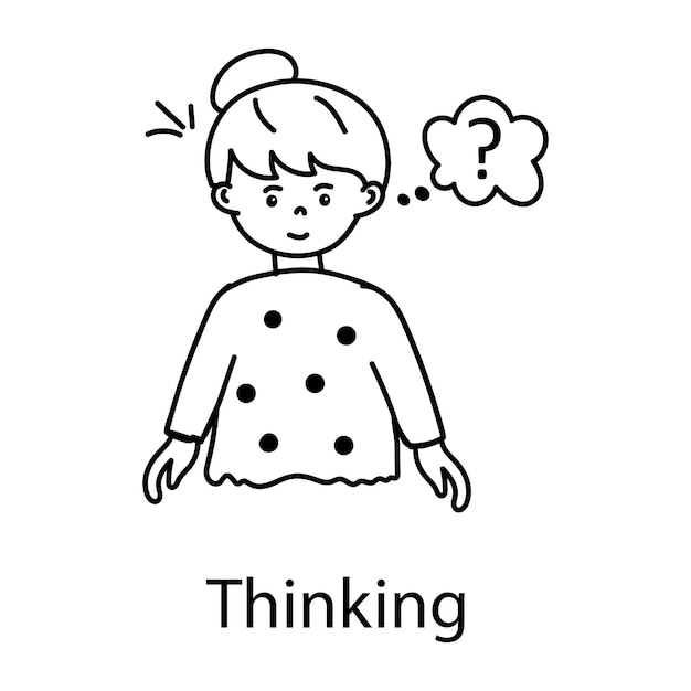 Modern hand drawn icon of thinking girl