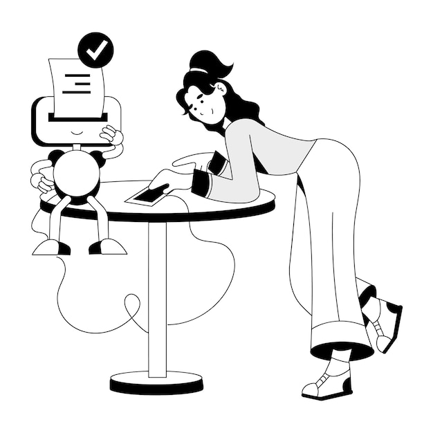 Modern hand drawn illustration of virtual robot