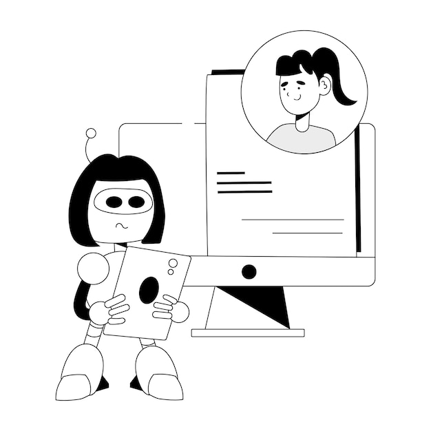 Modern hand drawn illustration of virtual robot