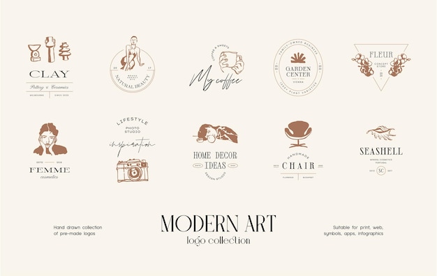 Modern hand drawn logo design collection for brand identity or packaging