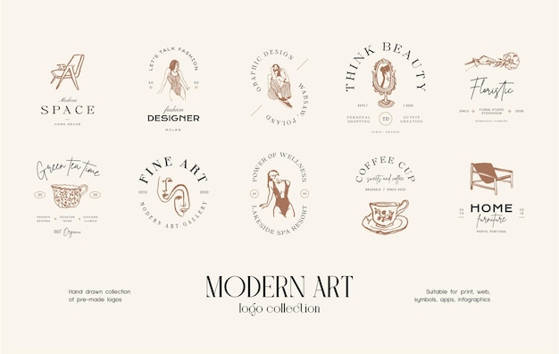 Modern hand drawn logo design collection for brand identity or packaging