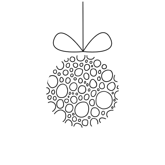 Modern hanging Christmas ball with linear black circles handwritten isolated on a white background