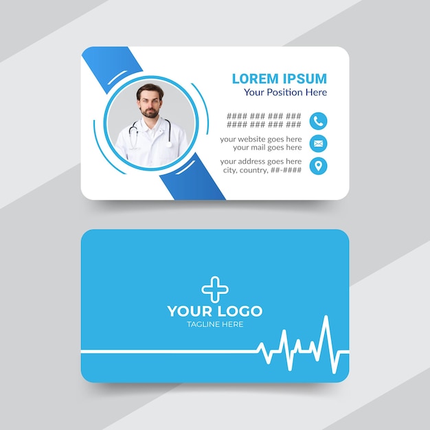 Vector modern healthcare medical doctor business card template design in front and back view