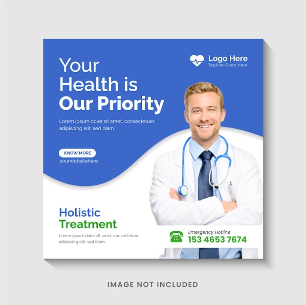 Modern healthcare social media web banner or square flyer design Premium Vector