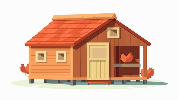 Modern Hen House Chicken Coop Flat Vector Isolated on White Background