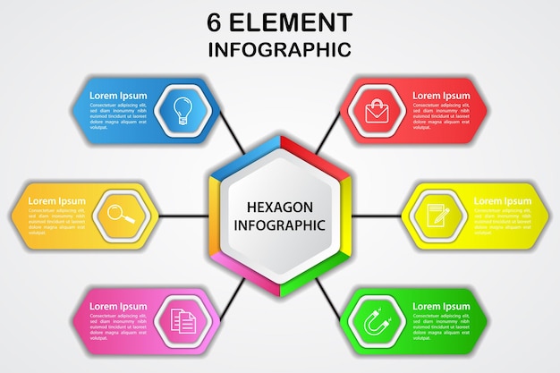 Modern hexagon 3d infographic diagram with 6 element