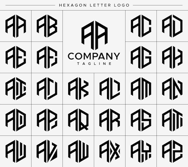 Modern hexagon AA A letter logo design vector set.