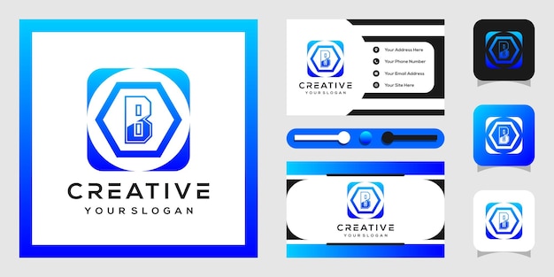 modern hexagon and circle logo design with letters b