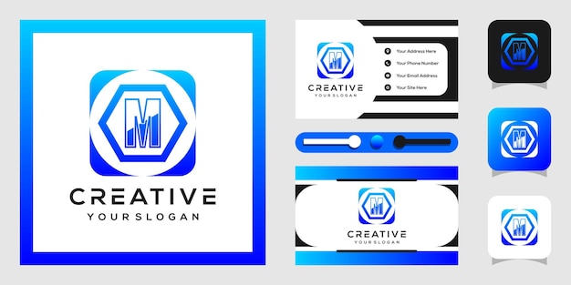 modern hexagon and circle logo design with letters m