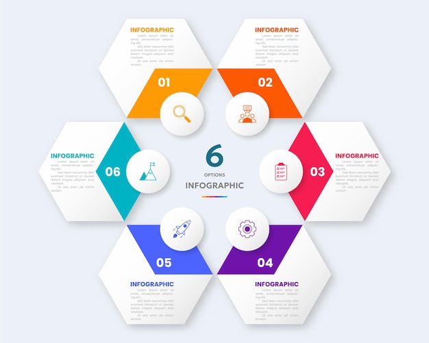 Vector modern hexagon shape infographic vector with 6 step icons