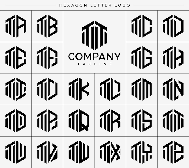 Modern hexagon TT T letter logo design vector set