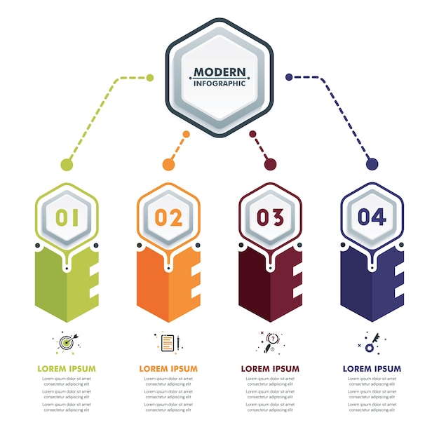 Modern Hexagonal Arrow Infographic Template with Options and Icons