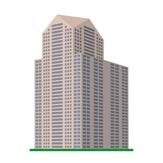 A modern high-rise building on a white background. View of the building from the bottom. Isometric vector illustration.