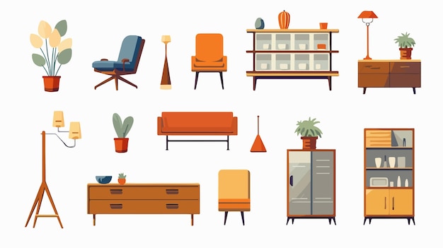 Vector modern home furniture vector illustration for interior design inspiration