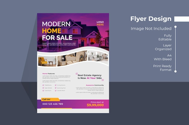 Vector modern home real estate flyer template