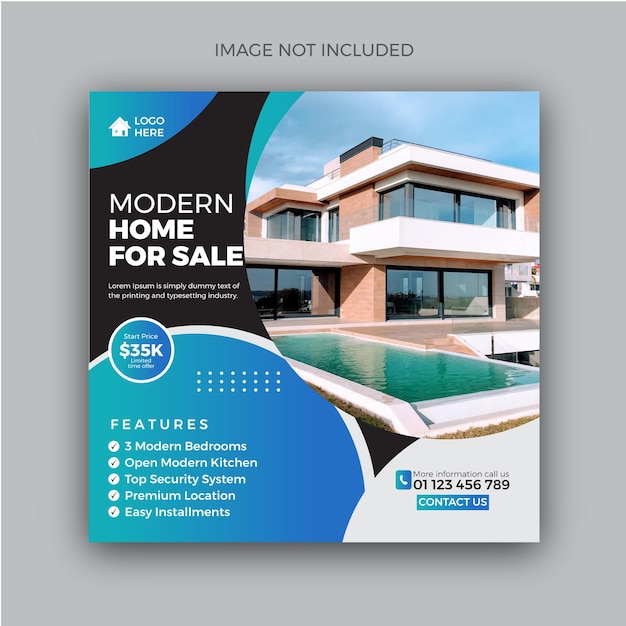 Modern Home For Sale property advertising social media post template