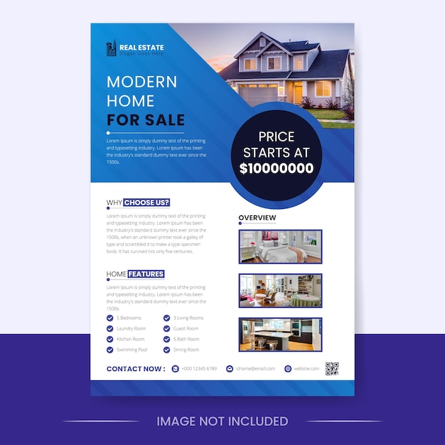 Modern home for sale real estate flyer template  