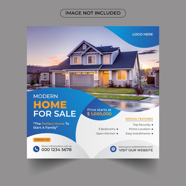 Modern home for sale real estate social media post template Premium Vector